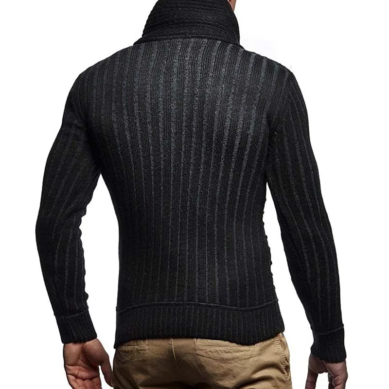 Men New Sweater Fashion Casual Winter Versatile Long Sleeve Knit Turtleneck Retro Leather Button Gentleman Pullover