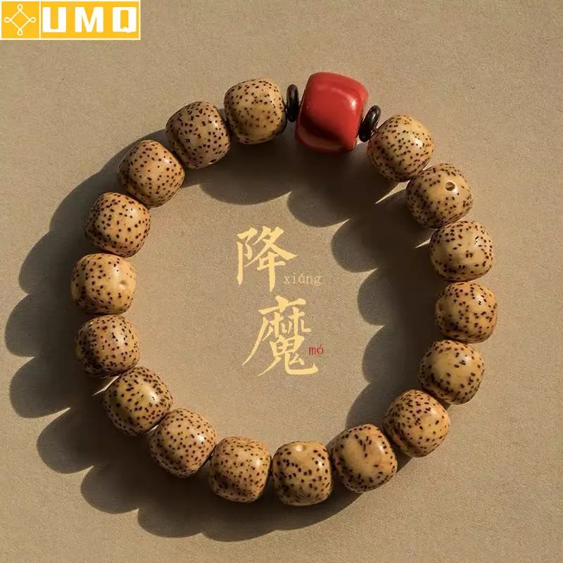 

Natural Red Cinnabar Bodhi Seed Bead Men Bracelet Tibetan Buddhism Lucky Wheel Wrist Mala Charm Unique Ethnic Jewelry Handmade