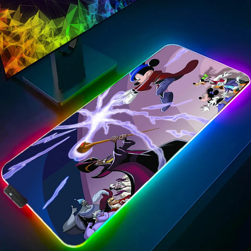 

Коврик для игровой мыши с подсветкой, большой коврик для игрового компьютера, с рисунком Дисней, Микки и Минни, RGB, XXL светодиодный
