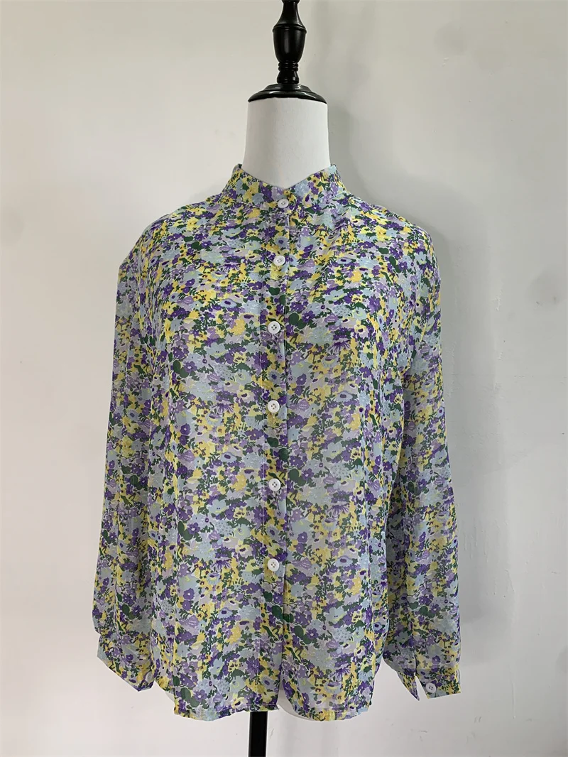 Женская Оранжево-небесно-голубая Рубашка С Цветочным Принтом