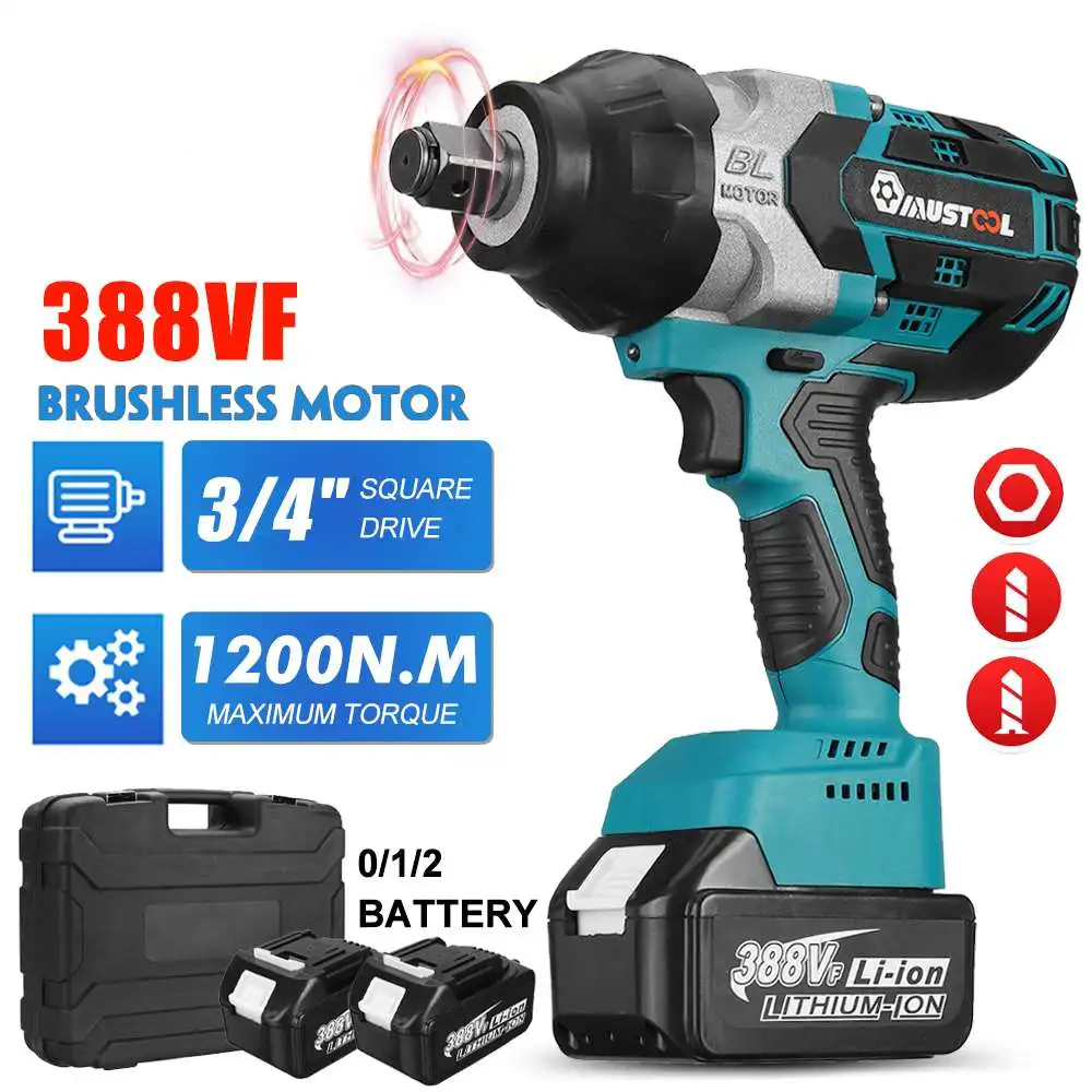 

MUSTOOL 1200N.M High Torque Brushless Electric Impact Wrench Screwdriver 1/2 Socket Cordless Wrench Power Tools