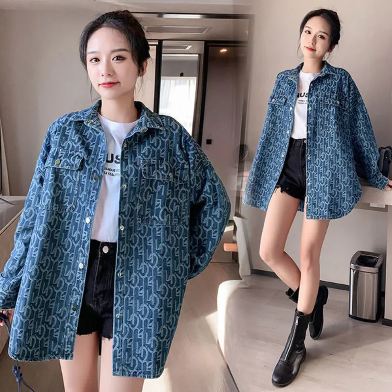 

Denim Button Up Lolita Shirt Women Women's Design Sense 2022 Spring New Korean Long Casual Loose Coat Trend Jacket Fashion Tops