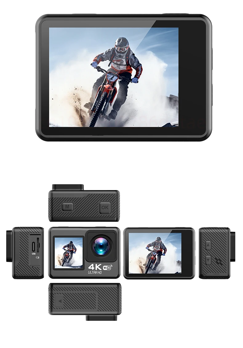 

Цифровые Wi-Fi камеры 4K Ультра-четкая видеокамера HD DV двойной экран Видеокамера Цифровая запись Водонепроницаемая Экшн-камера с защитой от тряски