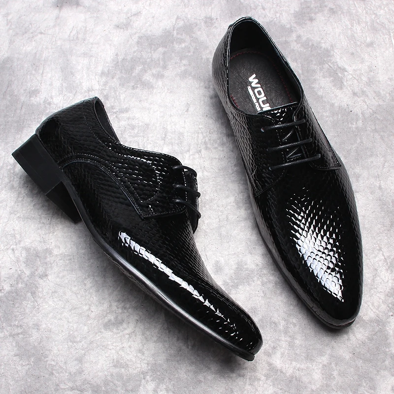 Роскошные свадебные туфли со змеиным узором мужские классические кожаные для