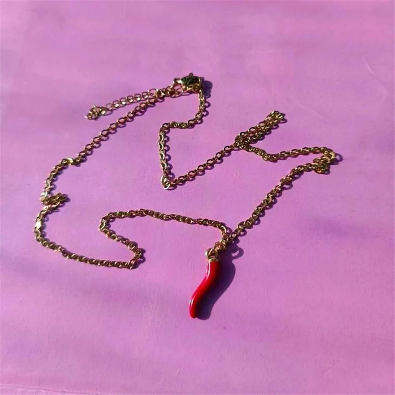 Ожерелье женское из нержавеющей стали, модное ожерелье из перламутровой парусины в Корейском стиле с эмалью Чили, «перец»