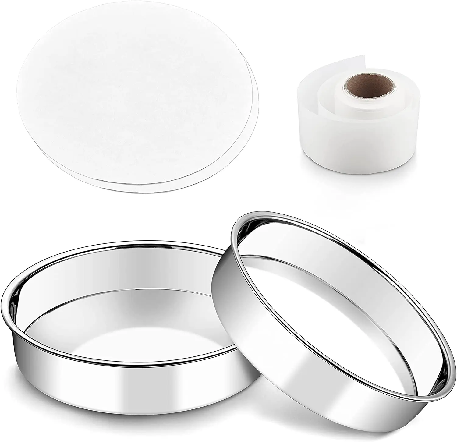 

8 inch cake pan 2 pcs round cake pan stainless steel tier cake pan set with 60 pcs round parchment papers parchment paper side l