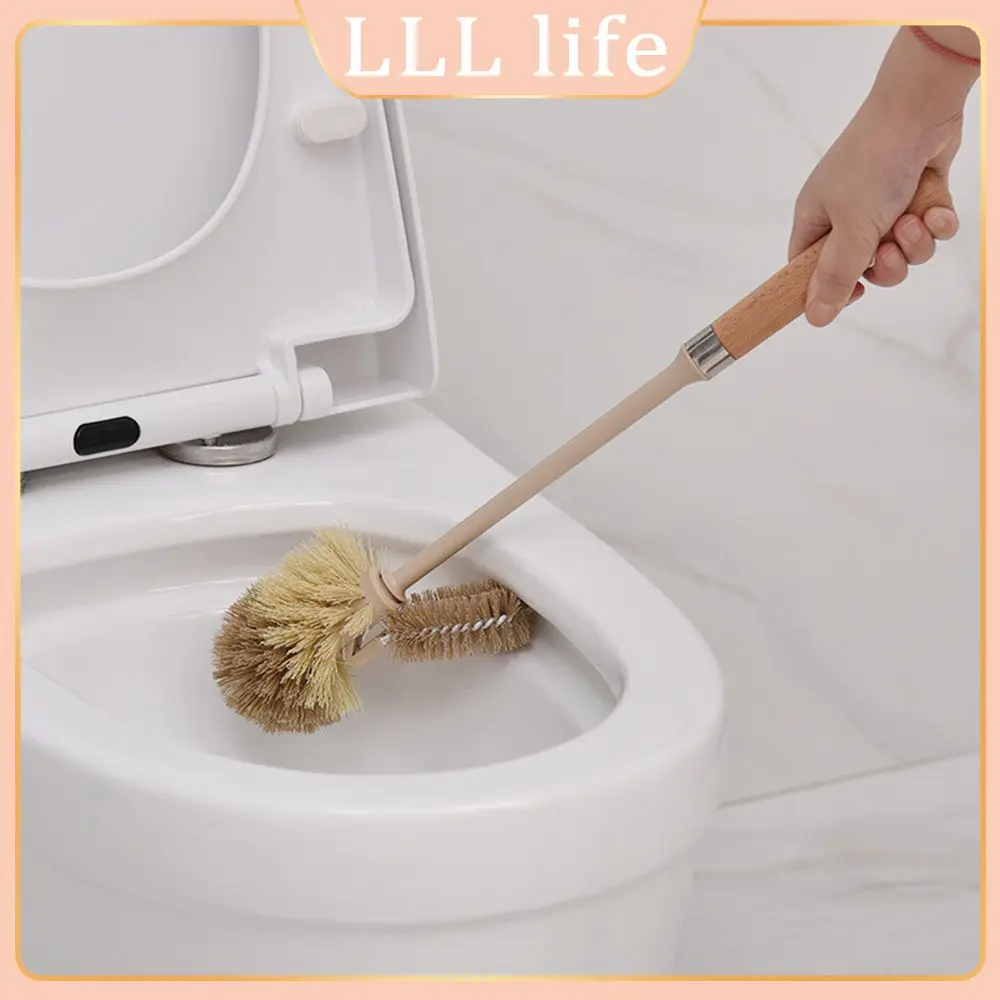 

1pc Long Handle Bathroom Cleaning Scrubber Multi-function Toilet Brush Scrubber Wood Color Toilet Cleaning Brush Household