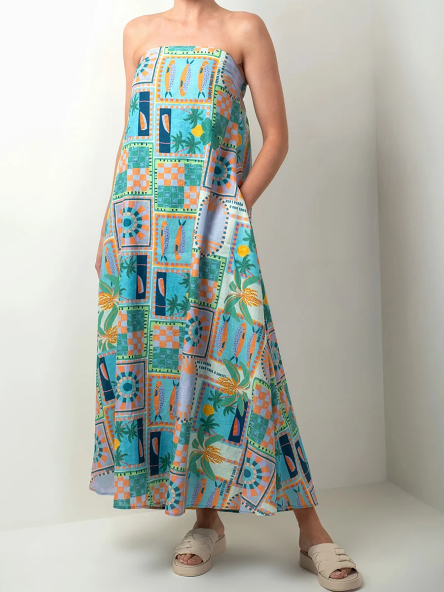 Женское яркое платье Y2k в стиле бохо на тонких бретельках макси-платье с