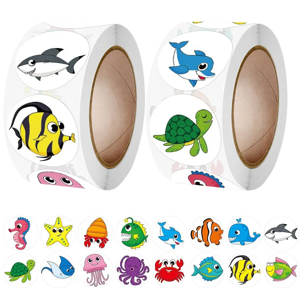 500 шт./рулон наклейки в виде морских животных 2 5 см