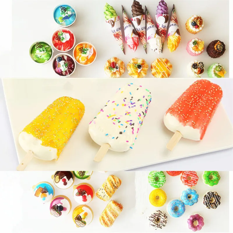 

6Pcs Fake Food Cake Doughnut Ice Cream Simulation Elastic PU Resin Cupcake Photography Props Children's Toys Home Decoration