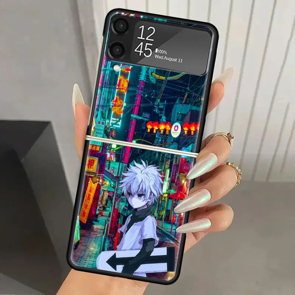 Hunter HXH Killua Жесткий чехол для телефона из ПК Samsung Galaxy Z Flip 6 5 4 3 черный ZFlip6 Flip5 Flip4 5G
