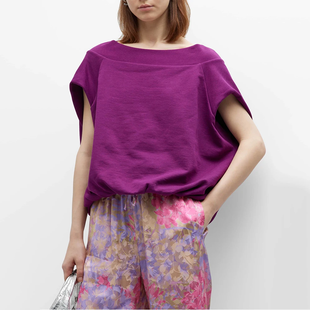 

Женский свободный топ с вырезом лоскутного шитья, модная и универсальная футболка с двойным плиссированным подолом без бретелек, Y2k