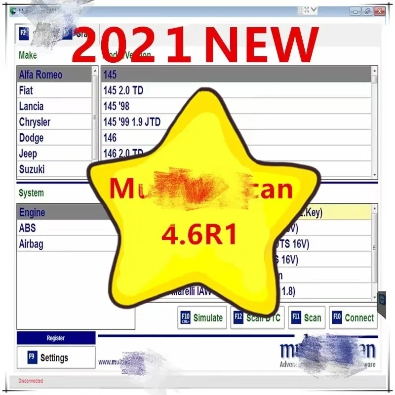

2021 Hot Sell For Fiat Can Work With ELM327 Mult///iEcu///Scan V4.6 Registered Unlimited Multi E/cu Scan Auto Repair Software