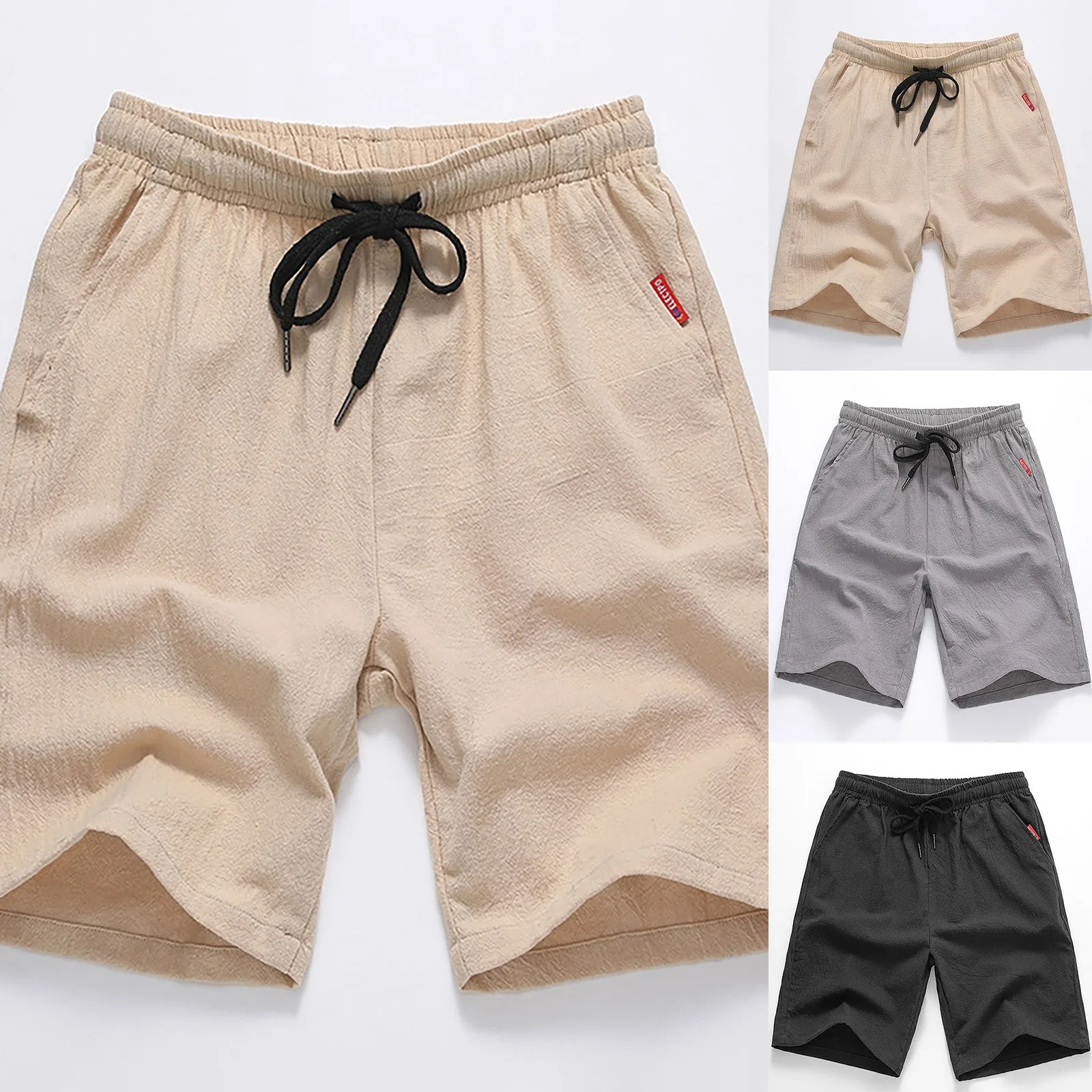 Lanyard Pocket Solid Color Casual Shorts Men Light Casual Cotton Linen Beach Shorts Gym Sweatpants Man Clothing 2021 Summer#3