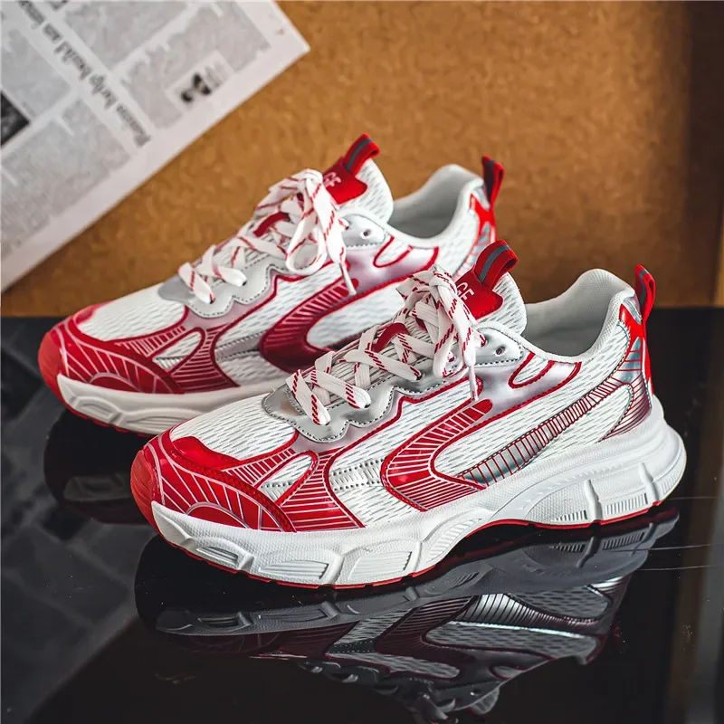 

2023 Brand Fashion Mens Red Sneakers Street Hip Hop Shoes Mesh Breathable Casual Platform Sneakers Men Designer Running Trainers