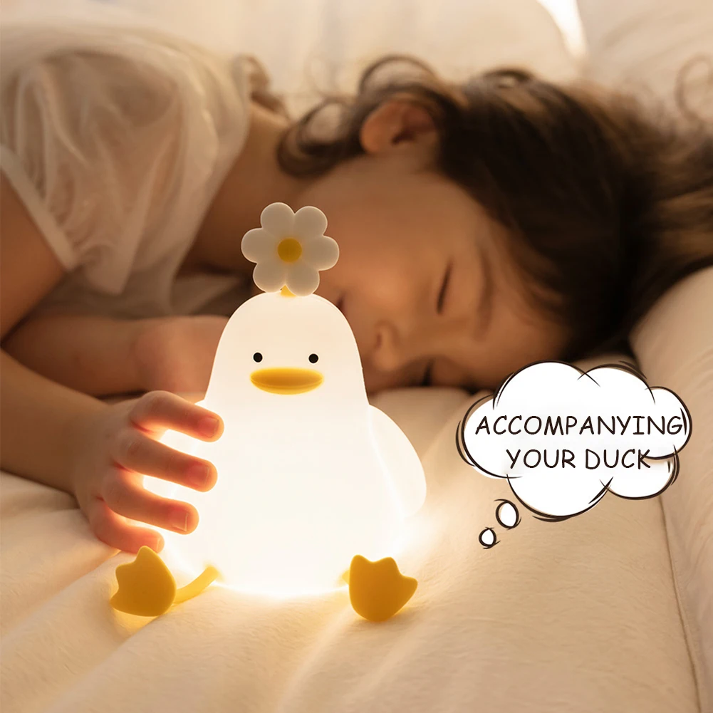 

Cute Silicone Flower Ducks Nightlight Touch USB Charging Sleeping Bedroom Desktop Bedside Lamp For Kids Children Adult Room