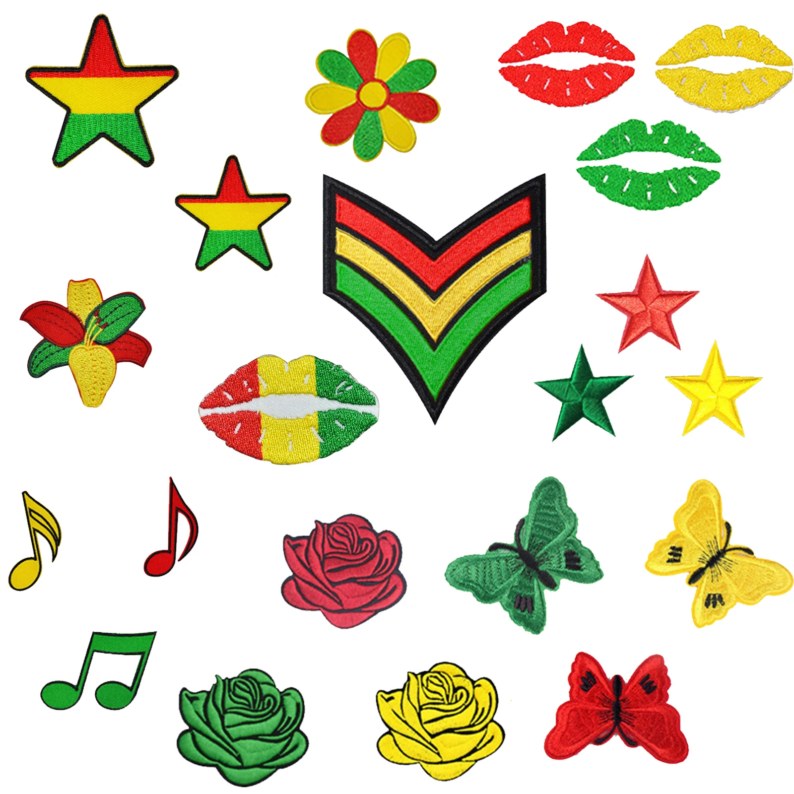 

Нашивки для одежды с вышивкой, красного, желтого и зеленого цветов