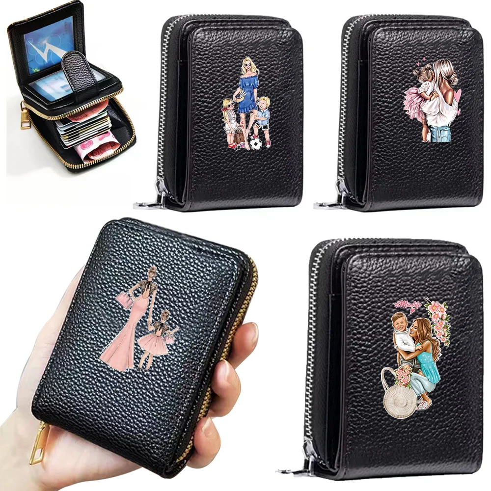 

Men Women Fashion Mom Image Pattern Credit Card ID Card Multi-slot Card Holder Casual Leather Mini Coin Purse Wallet Case Pocket