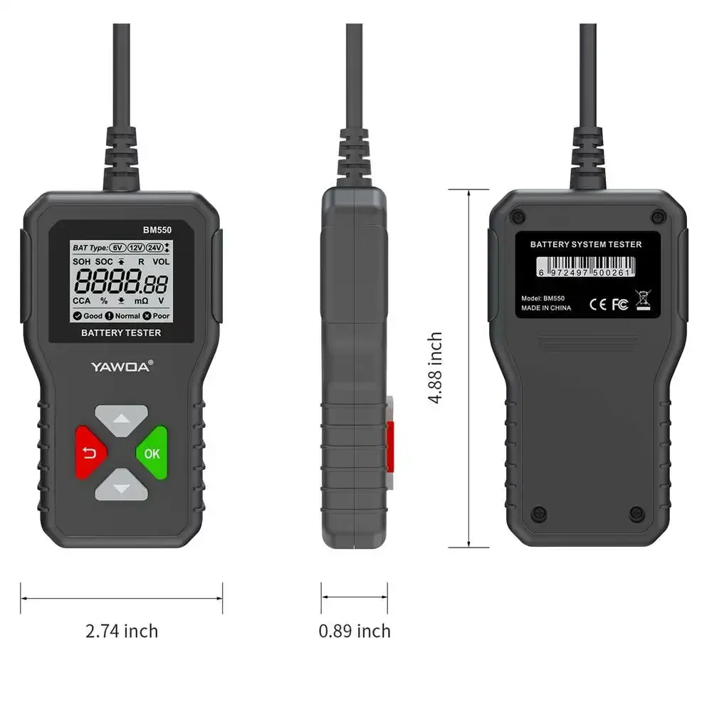 Тестер автомобильного аккумулятора 100-2000 CCA 6 В 12 24 тестер анализатор BM550