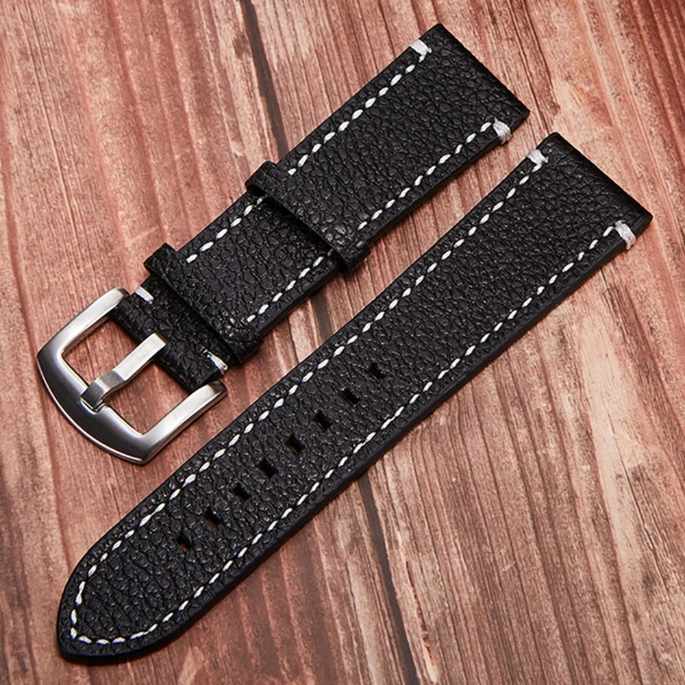 Handmade Soft Genuine Leather Watch Strap18mm 19mm 20mm 21mm 22mm Retro Brown Lychee Pattern Waterproof Watchband Replacement
