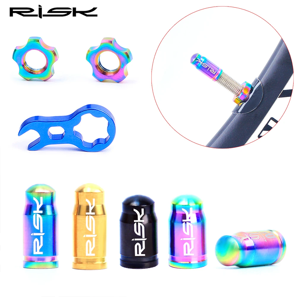

RISK Bicycle Presta Valve Cap Ti Titanium Road Bike Schrader Valve Guard French Tire Dustproof Tire Valve Cover Bicycle Accessor