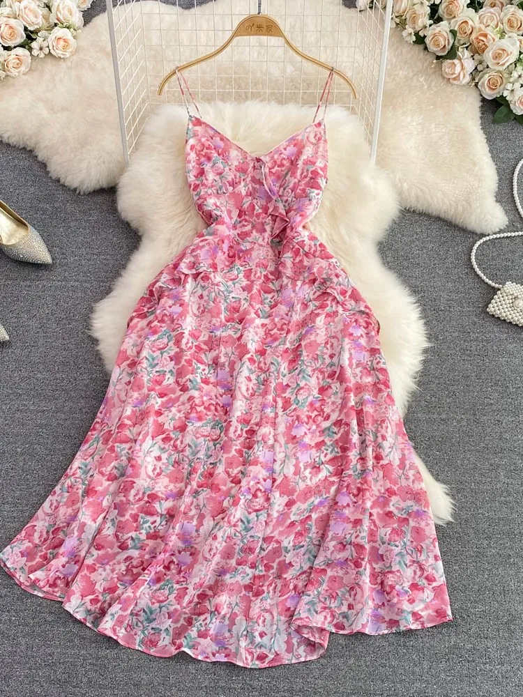 

Летнее женское платье с цветочным принтом, повседневное элегантное тонкое винтажное платье трапециевидной формы для вечеринки, женское мо...