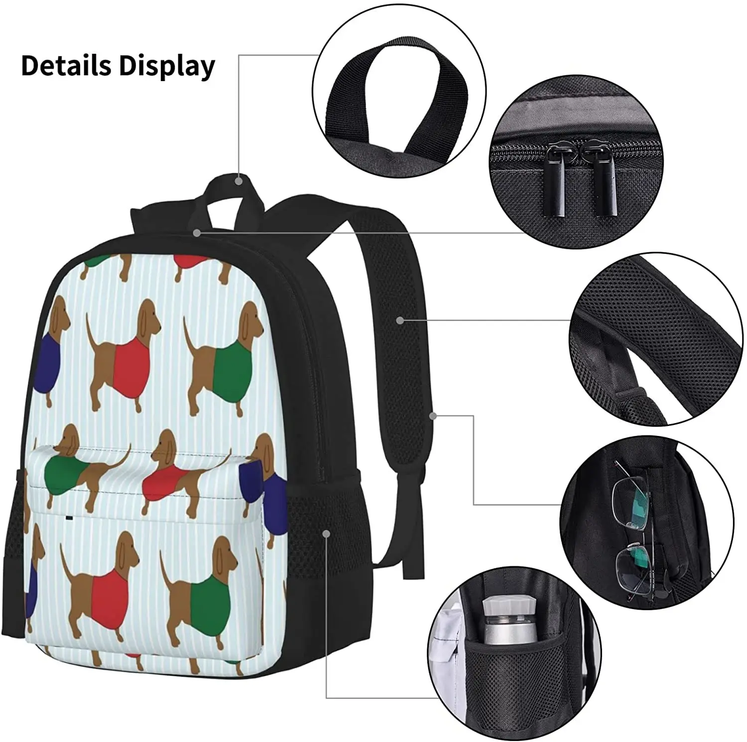 School Backpack Dachshund Dog Cartoon Schoolbag Travel Bag Casual Daypack Lunch Bag Pencil Case for Boys Teens Girls 3pcs Sets