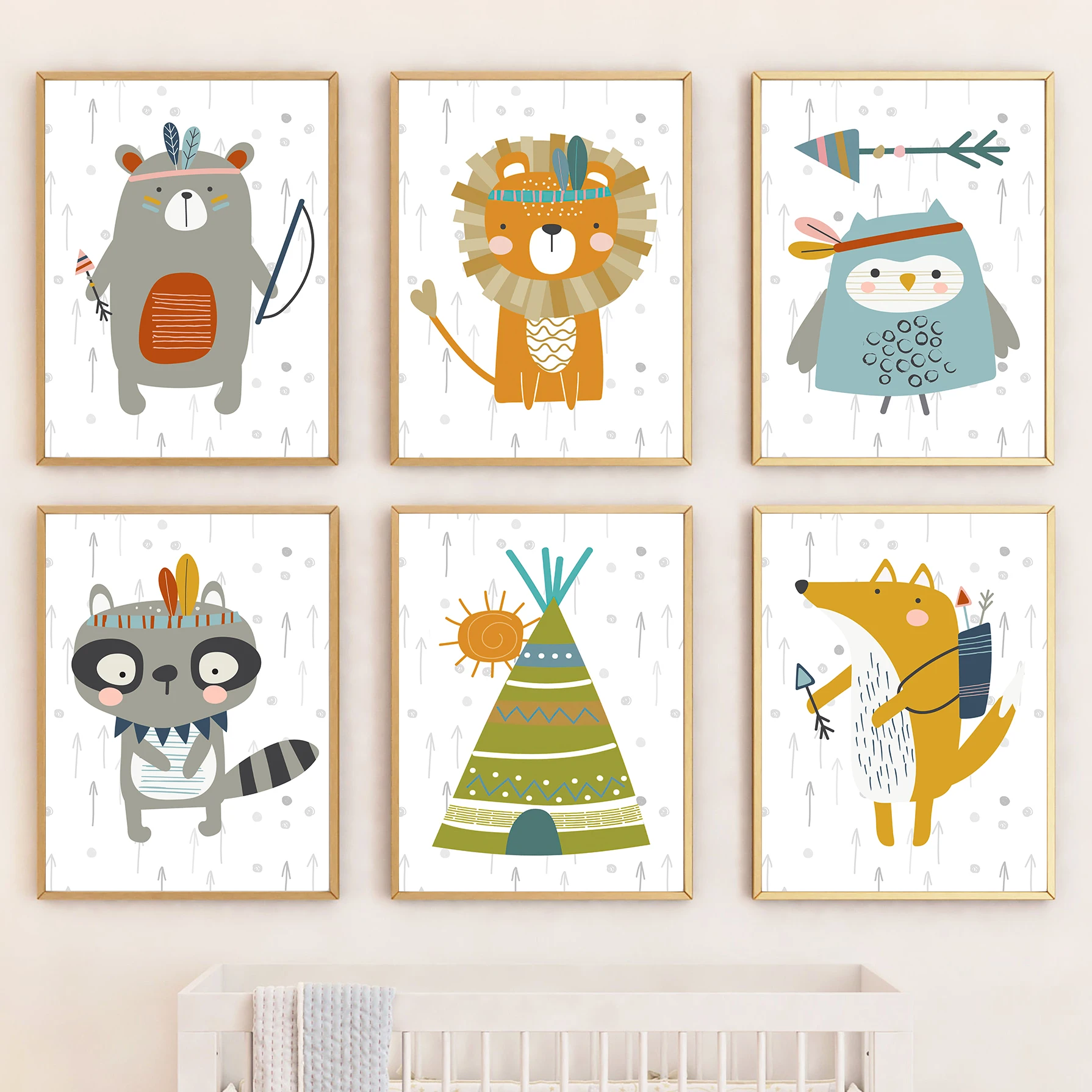 Милый Лев медведь сова лиса енот палатка настенная Картина на холсте