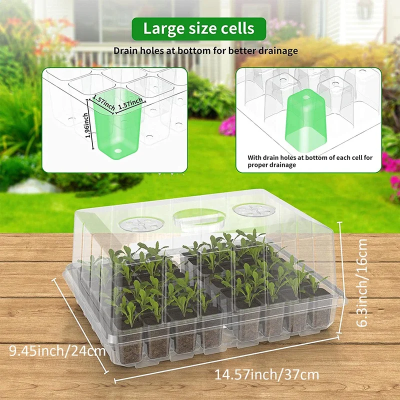 

180 Cells Reusable Seed Starter Tray, 6 Pack Seed Starter Kit With Air Vent Humidity Dome For Greenhouse Propagator