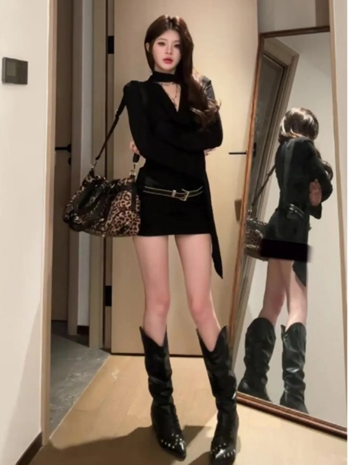 Цельное платье American Sle Gyaru с висячим вырезом и длинными рукавами. Женская одежда.