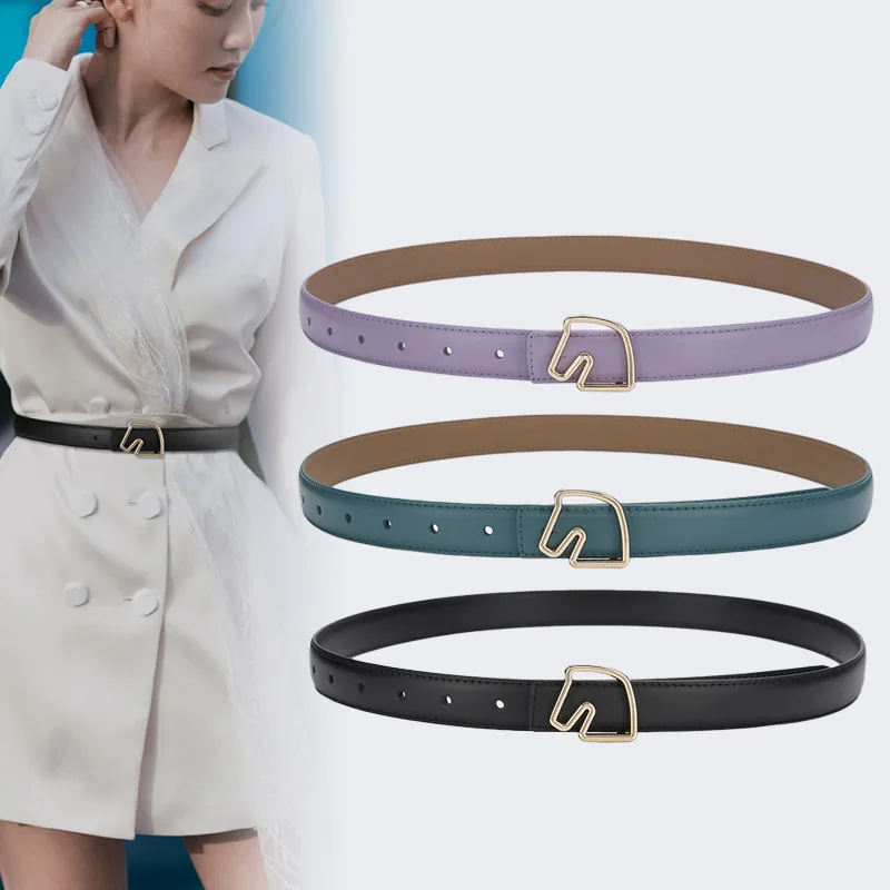 

Ladies Belt Fashion All-match Leather Decoration Suit Thin Belt Simple Black Ins Style with Jeans Belt Trend Designer Brand Belt