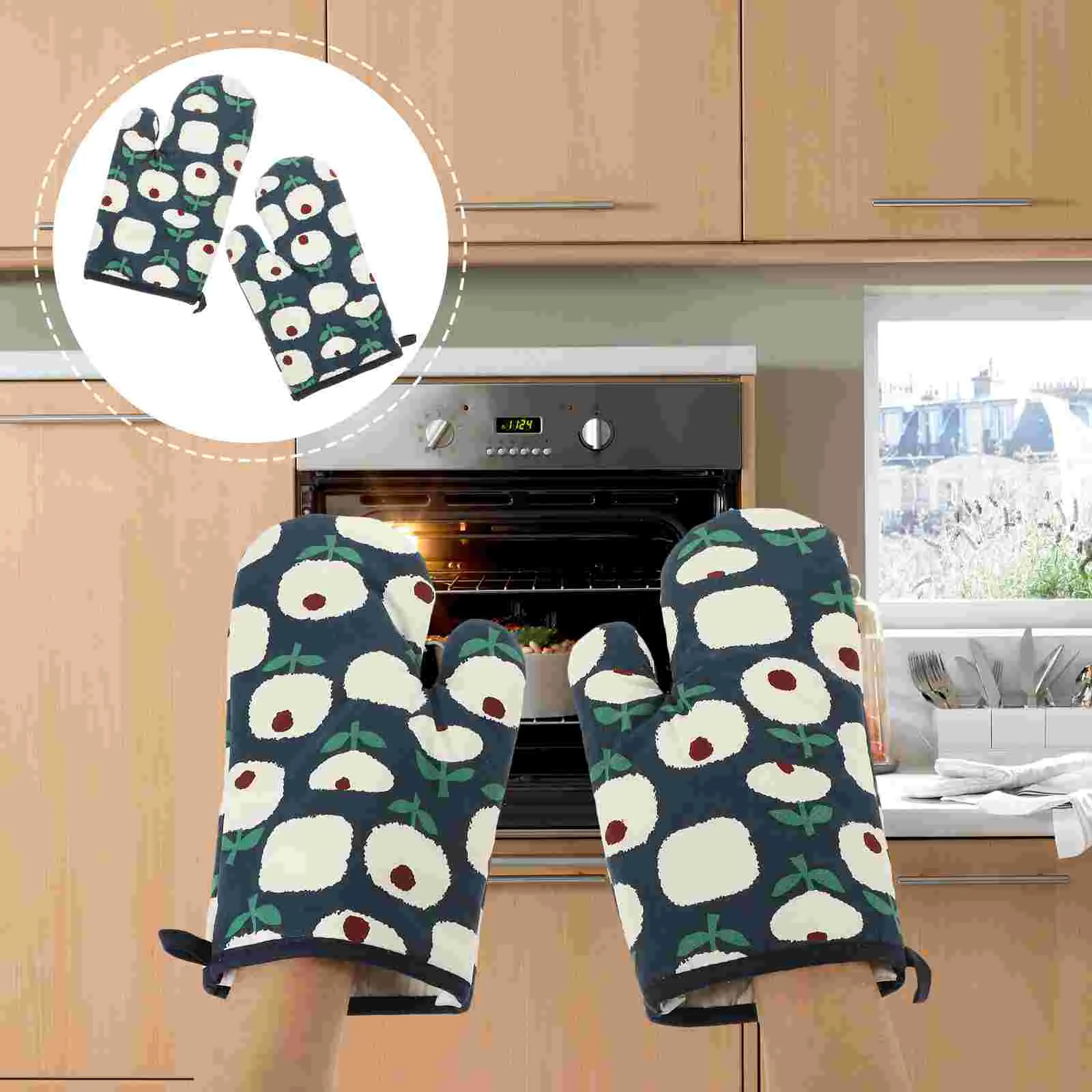 

Washable Fruit Pattern Daily Use Kitchen Mittens Cooking Mittens