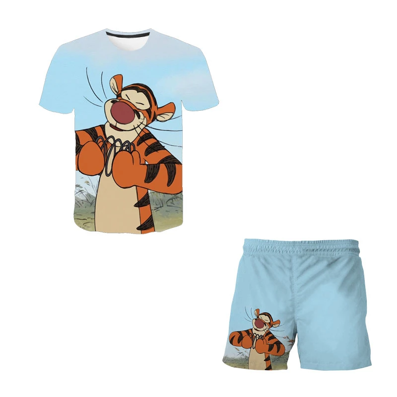 

Disney Boy's Cartoon Printing Sets Summer Short-Sleeved Cartoon Clothing Kids Clothes Children's Tigger Top+Pants 2pcs Sets