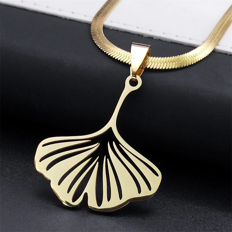 

Gingko Leaf Pendant Necklace for Women Men Stainless Steel Gold Color Ginkgo Biloba Leaf Chain Necklaces Jewelry Collar NS02