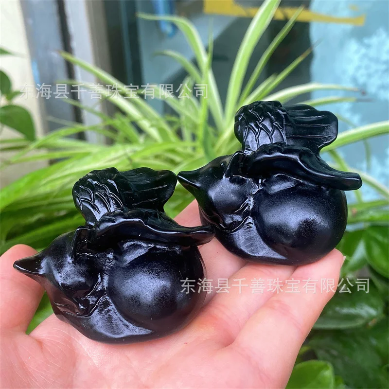 Натуральные черные крылья обсидиана спящий кот ручная резьба вулканическое