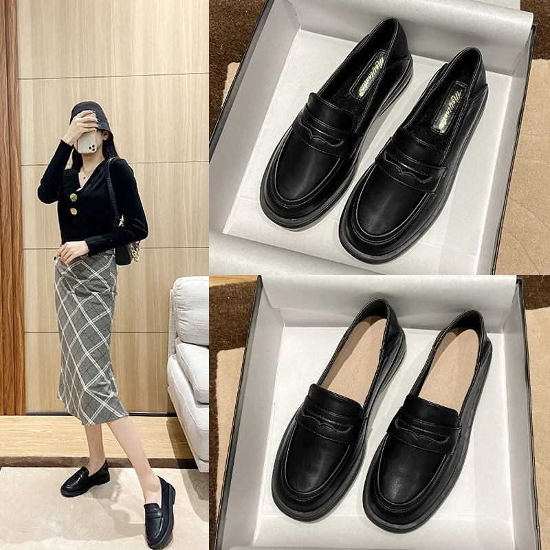 Plus Size 43 44 Black Loafers Women Thick Sole Slip on Low Heel Flat Shoes Ladies Oxford Casual Shoes Zapatos Para Mujer