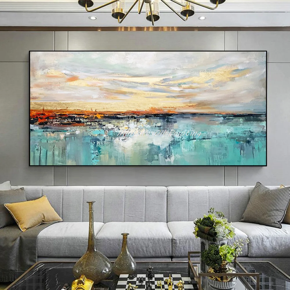 

Mintura Настенная картина для гостиной домашний декор Ручная роспись пейзаж озеро небо картина маслом на холсте Современное абстрактное Золотое искусство