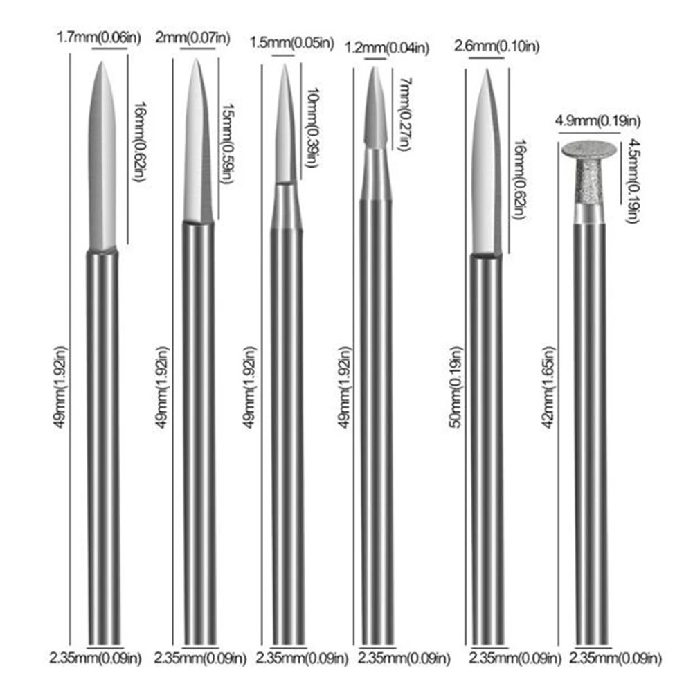 

6 шт./компл. шлифовальный инструмент, сверла для резьбы по дереву, хвостовик 3 мм/2,35 мм для вращающегося инструмента, гравировальный шлифовальный инструмент для рукоделия