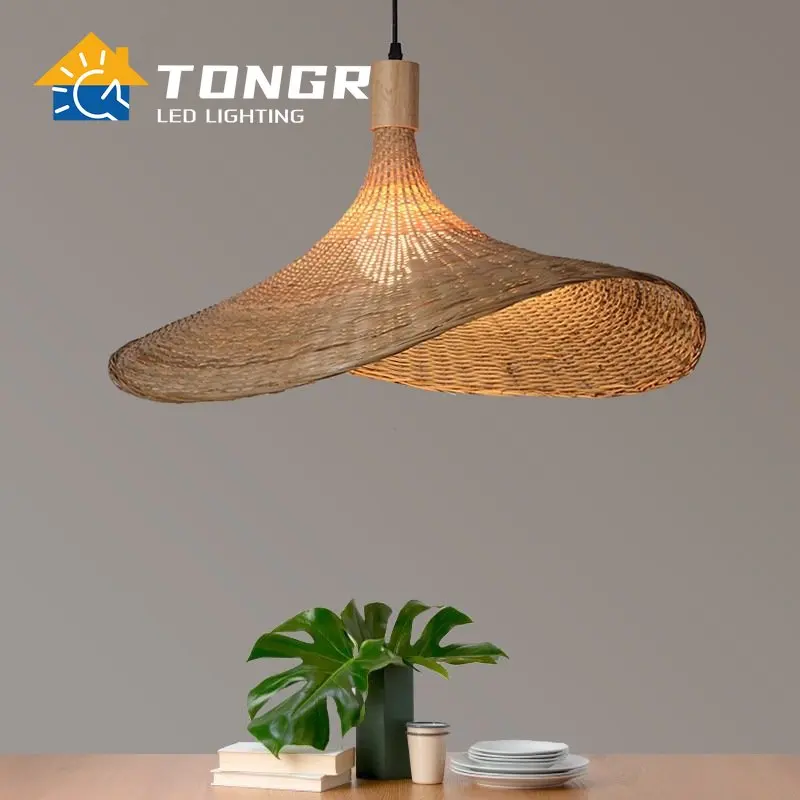 Hand Make Bamboo Wicker Led Pendant Lamps Ceiling Vintage Hanging Lamp Rattan for Dining Room Lighting Suspension Design Light