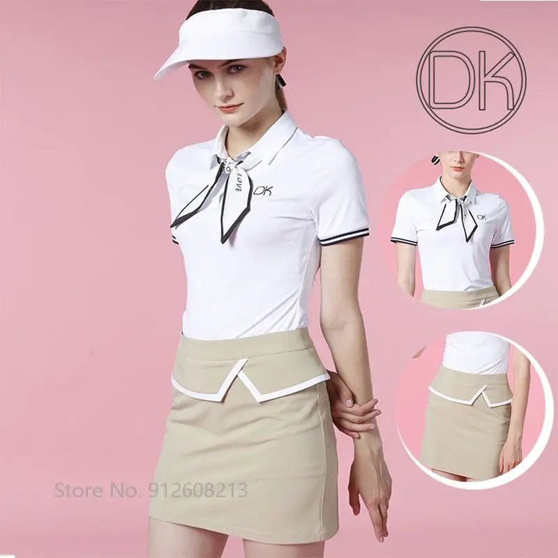 

Женская быстросохнущая белая футболка с коротким рукавом DK, Женская облегающая юбка-карандаш с высокой талией, комплекты одежды для гольфа