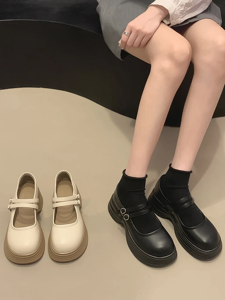 

Shoes Woman Flats All-Match Modis Clogs Platform Dress 2023 Creepers Comfortable Summer New Rubber Basic PU Mary Janes