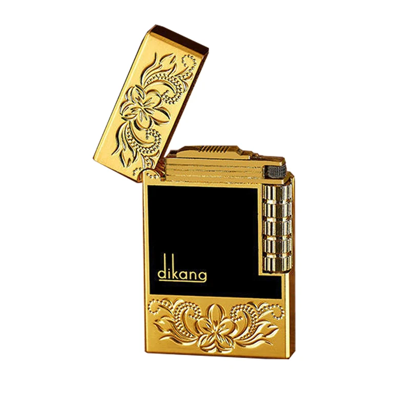 

New Memorial Metal Drawing Vertical Stripes Luxury Tobacco Lighters Ping Sound Natural Lacquer Cigarette Smoking Butane Lighters