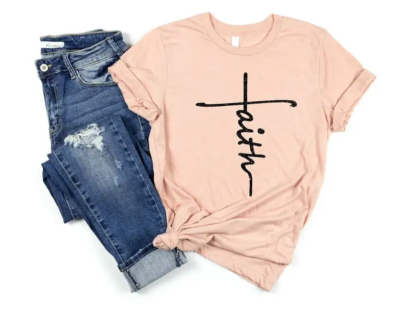 Faith Shirt, Faith Cross Christian Gift Faith Love and Grace Vertical harajuku Unisex 100% cotton kawaii goth y2k Drop Shipping