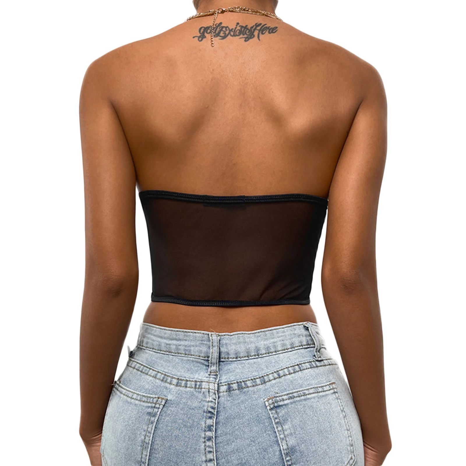 Женский Короткий кружевной топ-бандо без бретелек с цветочным кружевом летний