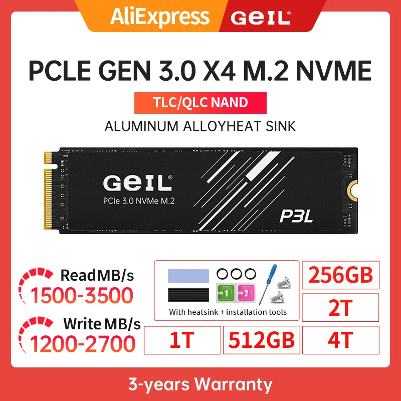 SSD GeIL P3L M2 256GB 512gb 1T 2t Внутренний твердотельный накопитель M.2 NVME PCIE 3 0 Gen 3.0X4 2280 для