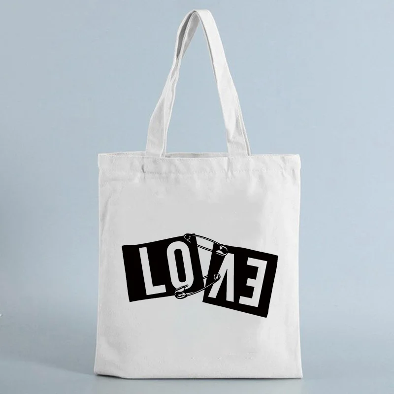 

Love Print Tote Bags Ladies Canvas Shopper bag Large Capacity foldable Shoulder bag reusable Shopping Bag Women Handbags 2022