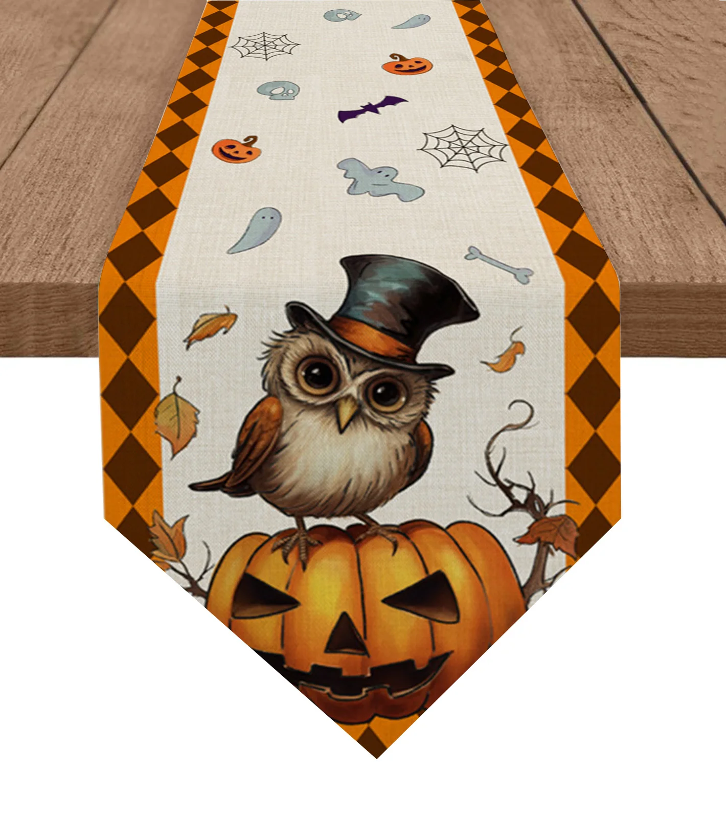

Halloween Pumpkin Owl Table Runner Wedding Holiday Party Decoration Tablecloth Summer Kitchen Dining Table Runner