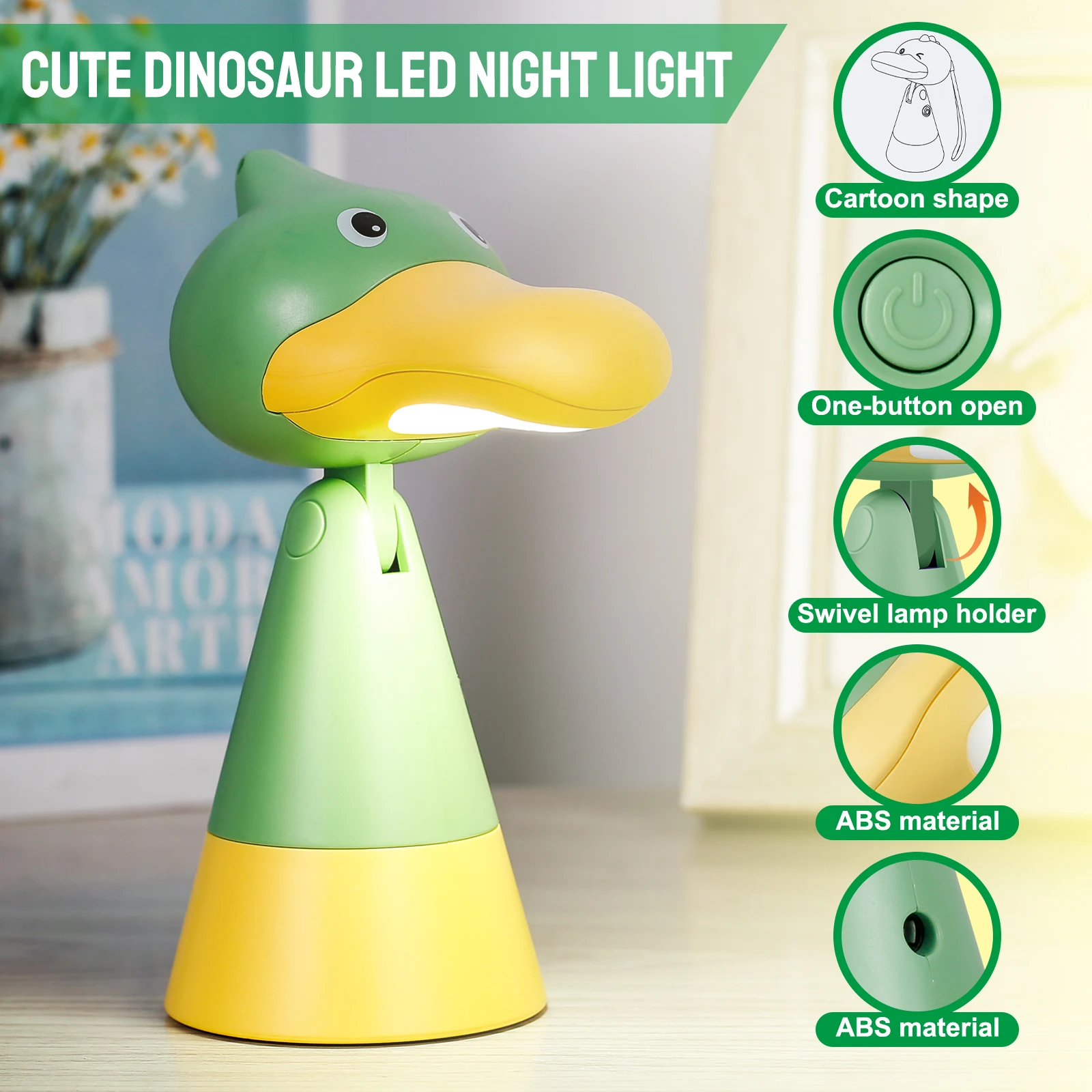 

Mini Cute Dinosaur Lamp LED Night Light for Kids USB Rechargeable Cartoon Bedside Lamp Home Decoration LED Nursery Nightlights