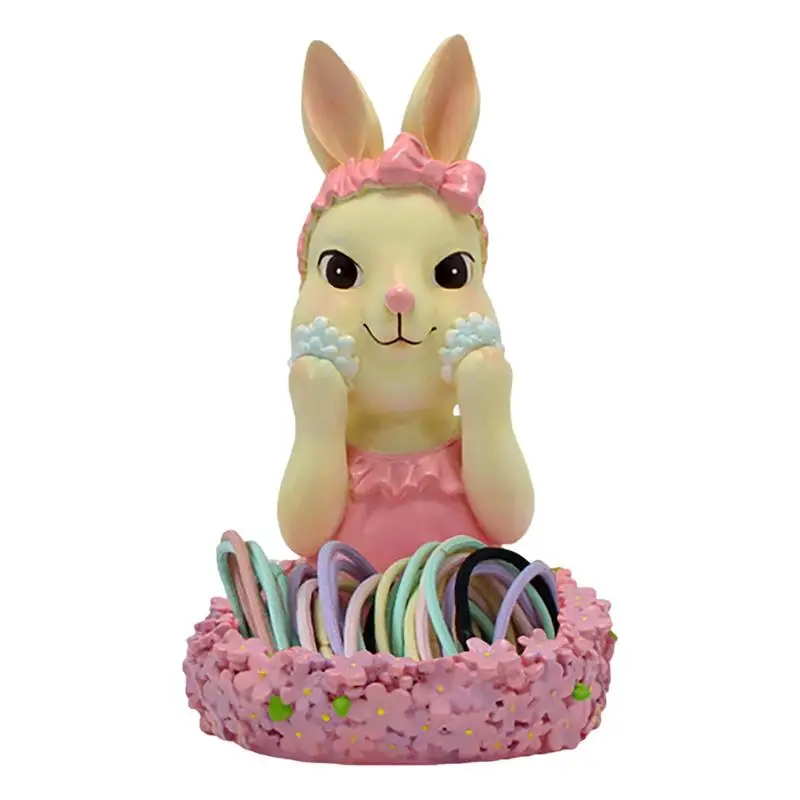 

Bunny Jewelry Holder Holding Storage Tray Resin Couple Rabbit With Pink Flowers Candy Storage Tray For Earrings Candy Necklace