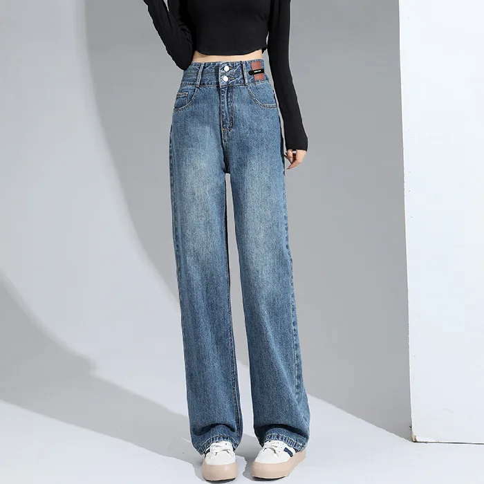New High Waist Women's Jeans Straight Casual Pants Korean Famale Y2K Fashion Baggy Denim Loose Wide Leg Trousers Streetwear